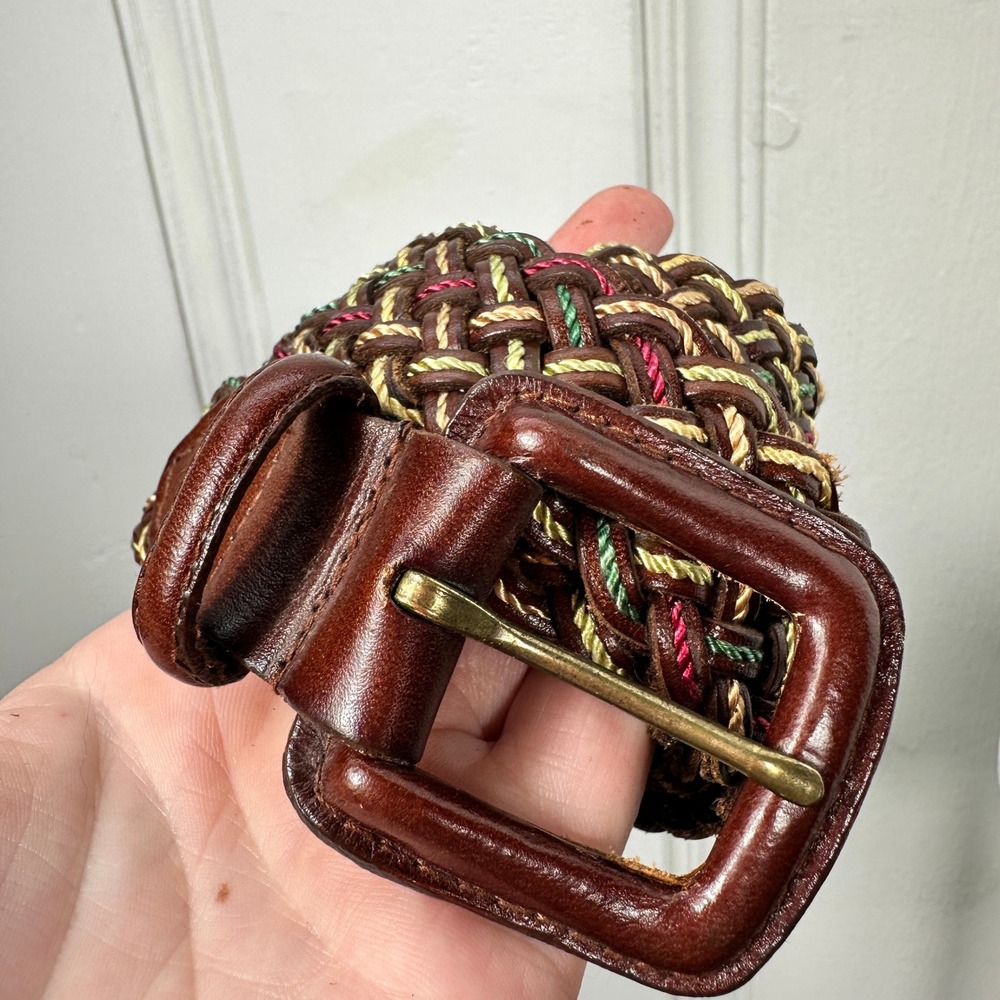 Talbots Genuine Leather Braided Belt S/M Brown Multicolor Woven Preppy